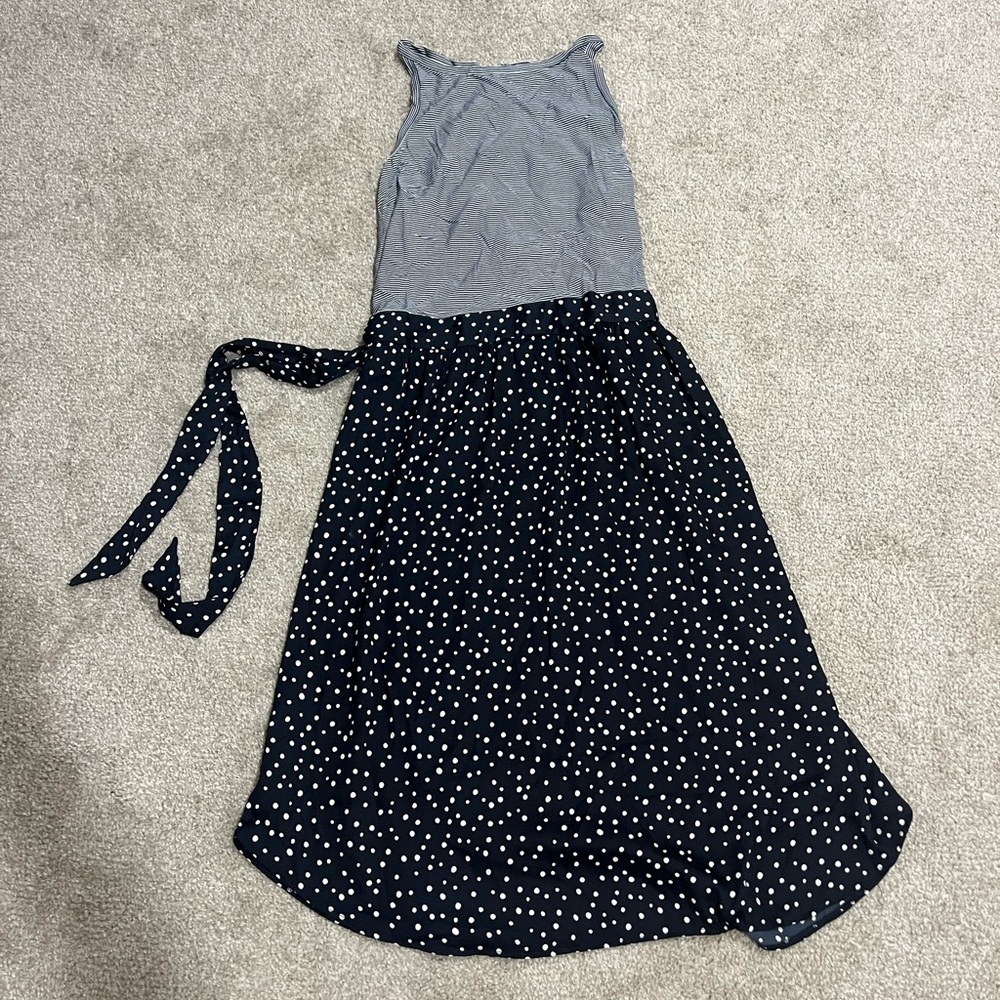 LOFT Gray and Black Polka Dot Dress